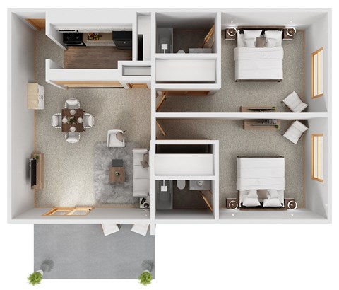 Floor plan for 2 beds, 2 baths, 972 sqft